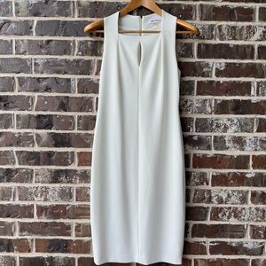 Calvin Klein White Sheath Dress Size 4 Sleeveless Keyhole Neck Zip Back